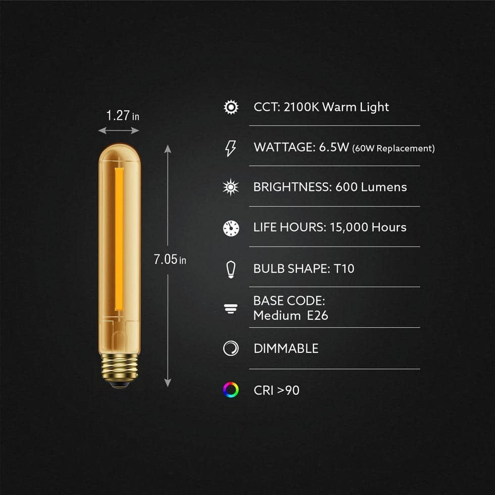 (4-Pk) Feit Electric Dimmable Straight Filament LED Light Bulb Warm White 60W