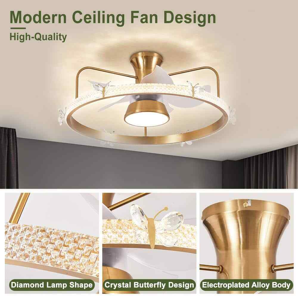 Depuley 28 in. Modern Round Crystal Low Profile Ceiling Fan w/ Caged Light