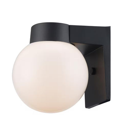 7 in. Black Outdoor Hardwired Wall Lantern Sconce with White Glass 4800 BK