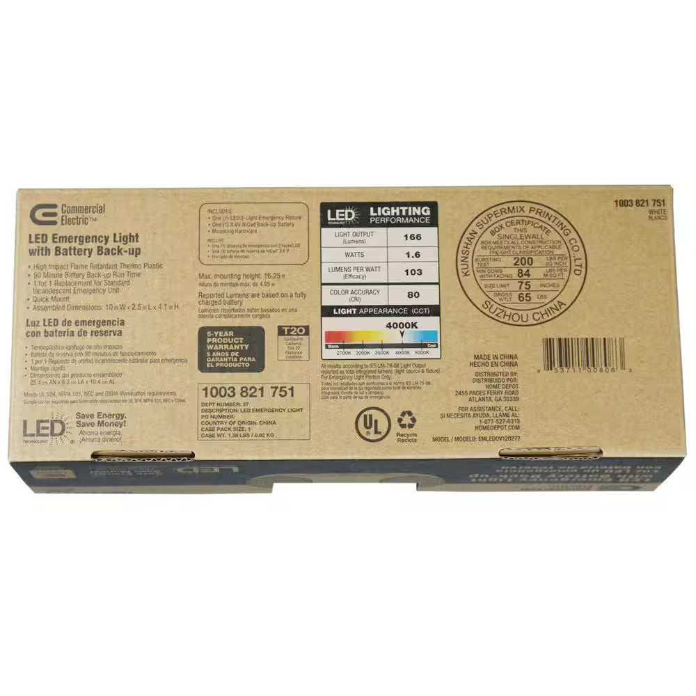 Commercial Electric Oval 11-Watt 3.6-Volt Battery White LED Emergency Light