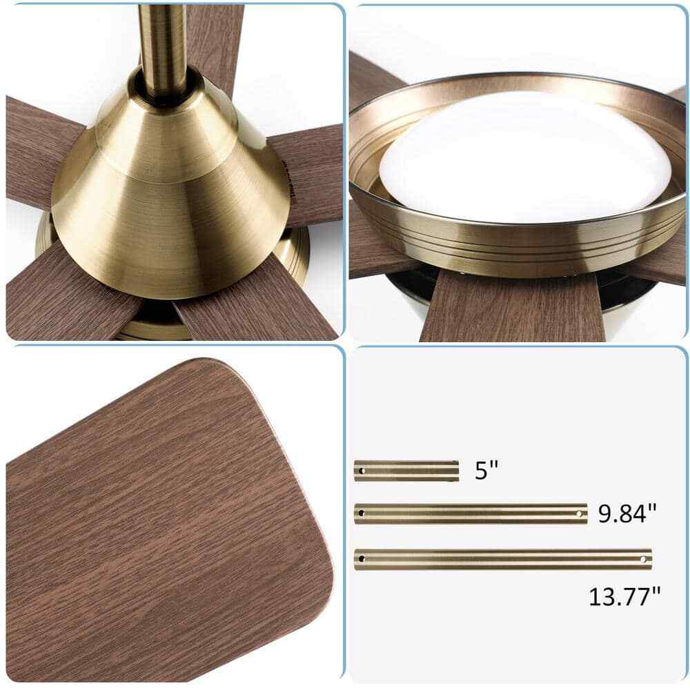 52 in. Smart LED Wood Black Semi Flush Mount Ceiling Fan w/ Light Kit Remote App