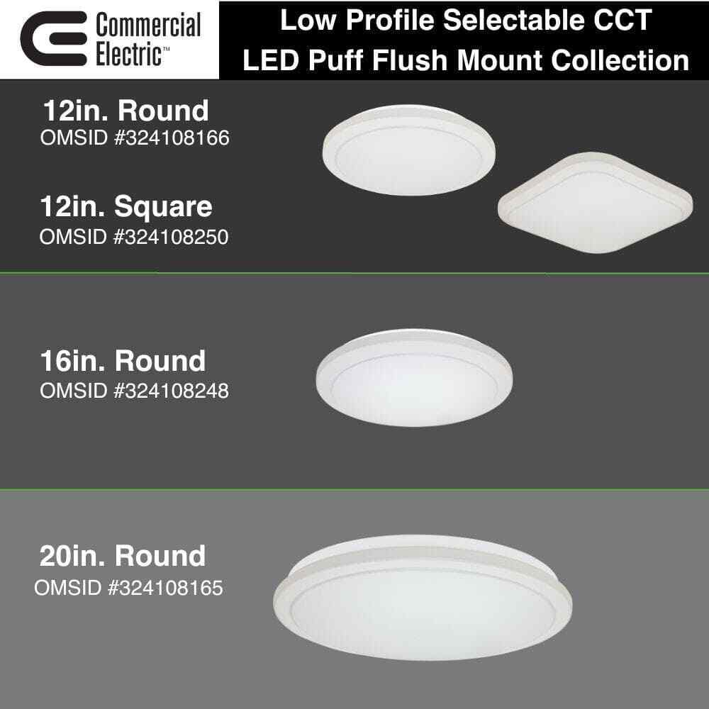 Commercial Electric 12"  Low Profile LED Flush Mount Square Closet Light Fixture