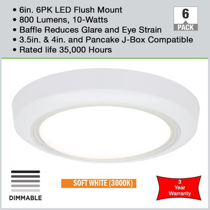 Commercial Electric 6 in LED Flush Mount Ceiling Light J Box Compatible 6 Pack