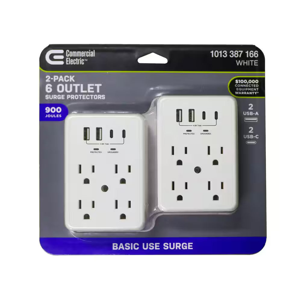 Commercial Electric CE 10 in 1 Surge Wall Tap 2USB-A 2USB-C 2-Pack