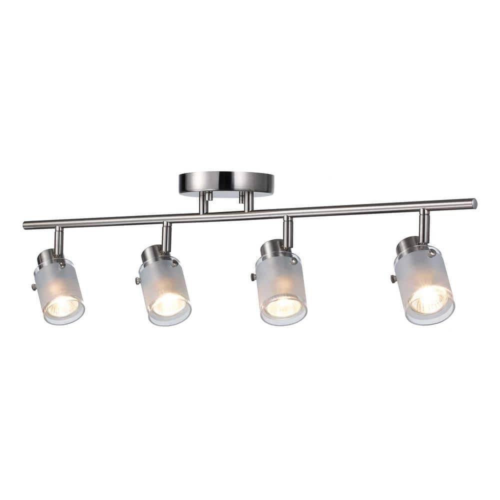 Bel Air Lighting 29" 4-Light Brushed Nickel Track Light Frosted Glass Shades
