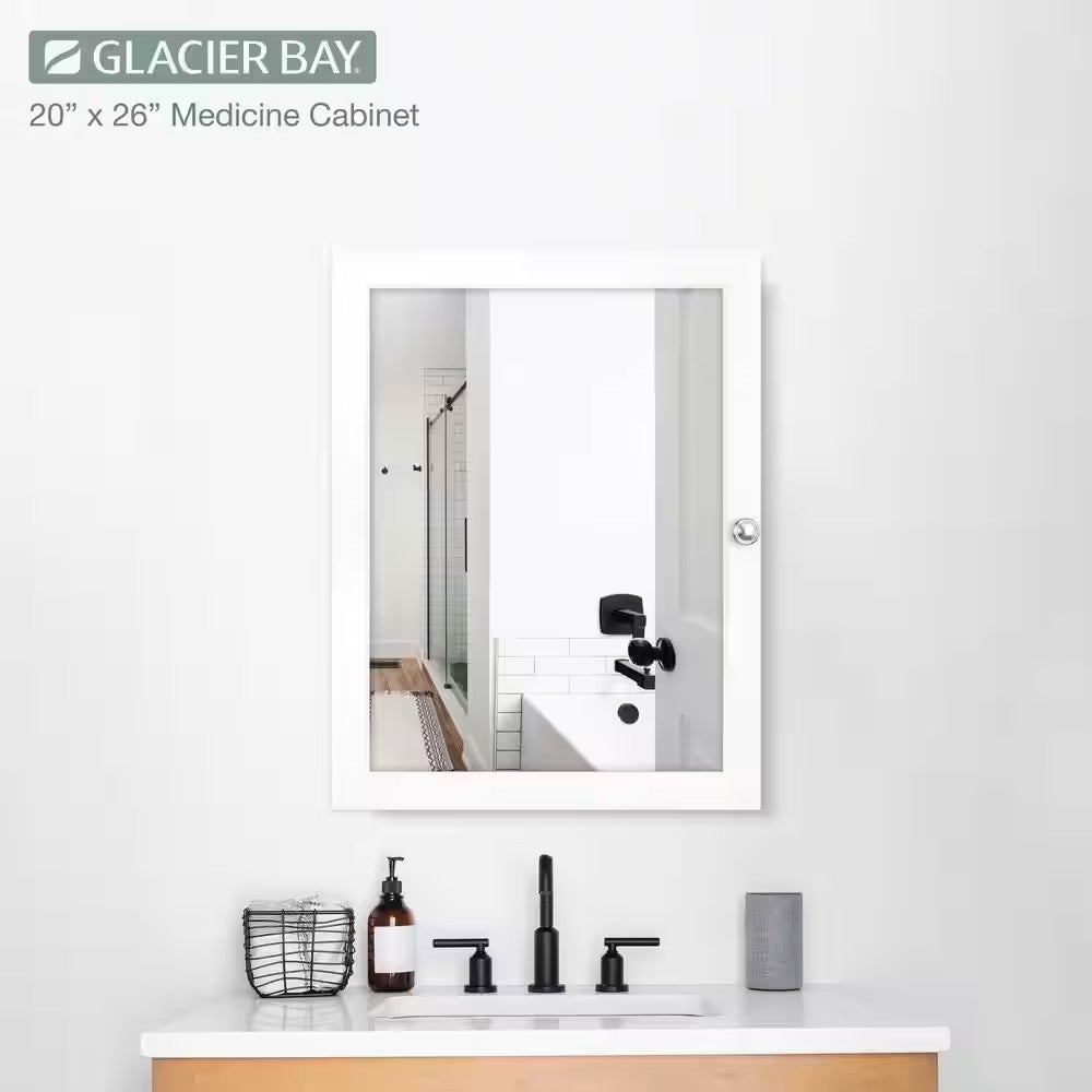 20 x 26 Framed Recessed or Surface-Mount Bathroom Medicine Cabinet Mirror White