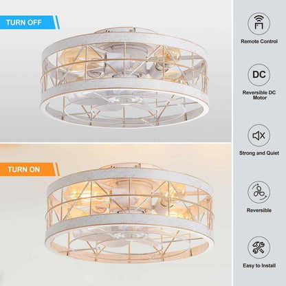 Breezary 16.5 in. White/Gold Enclosed Flush Mount Ceiling Fan w/ Light & Remote