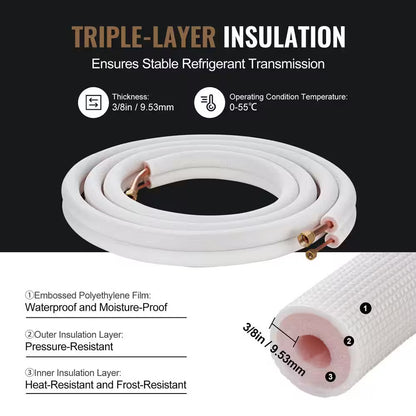 16 ft. Mini Split Line Set 1/4" and 1/2" OD Copper Pipes Tubing with Insulation