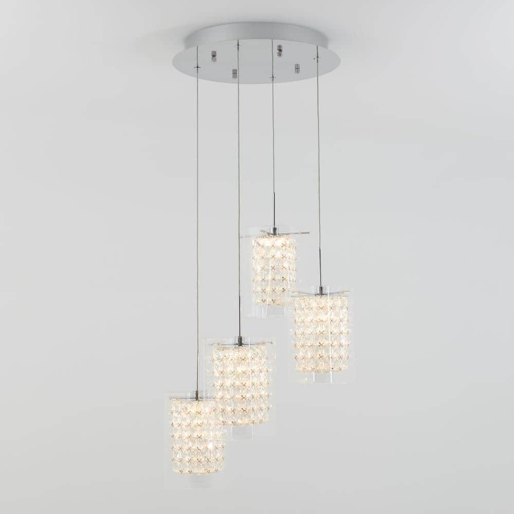 Artika Crystal Cube 4 Light Chrome Modern Integrated LED Pendant Light Fixture