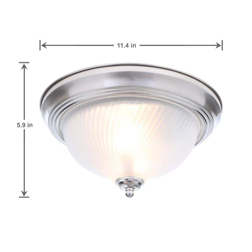 *2-PACK* Hampton Bay 11" 2-Light Brushed Nickel Flush Mount Frosted Glass Shade
