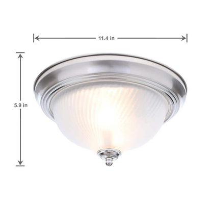 *2-PACK* Hampton Bay 11" 2-Light Brushed Nickel Flush Mount Frosted Glass Shade