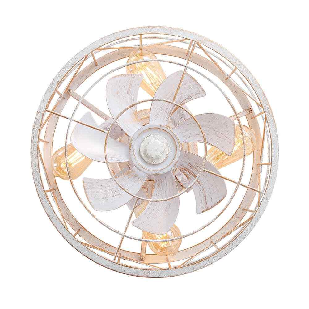 Breezary 16.5 in. White/Gold Enclosed Flush Mount Ceiling Fan w/ Light & Remote
