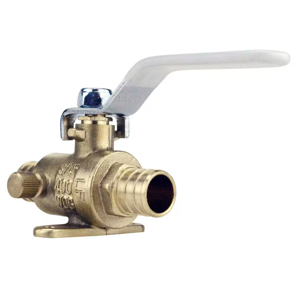 Apollo 3/4 in. Brass PEX-B Barb Ball Valve with Drain and Mounting Pad