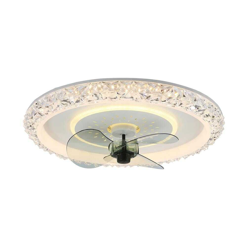 Bella Depot 20 in Crystal White Ceiling Fan LED Light Fandelier w/ Remote 