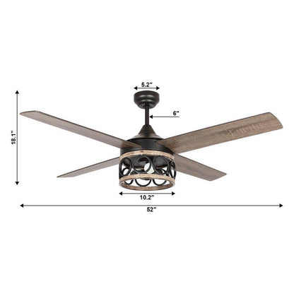 52 in. Industrial Matte Black Cage Ceiling Fan with Light Kit and Remote Control