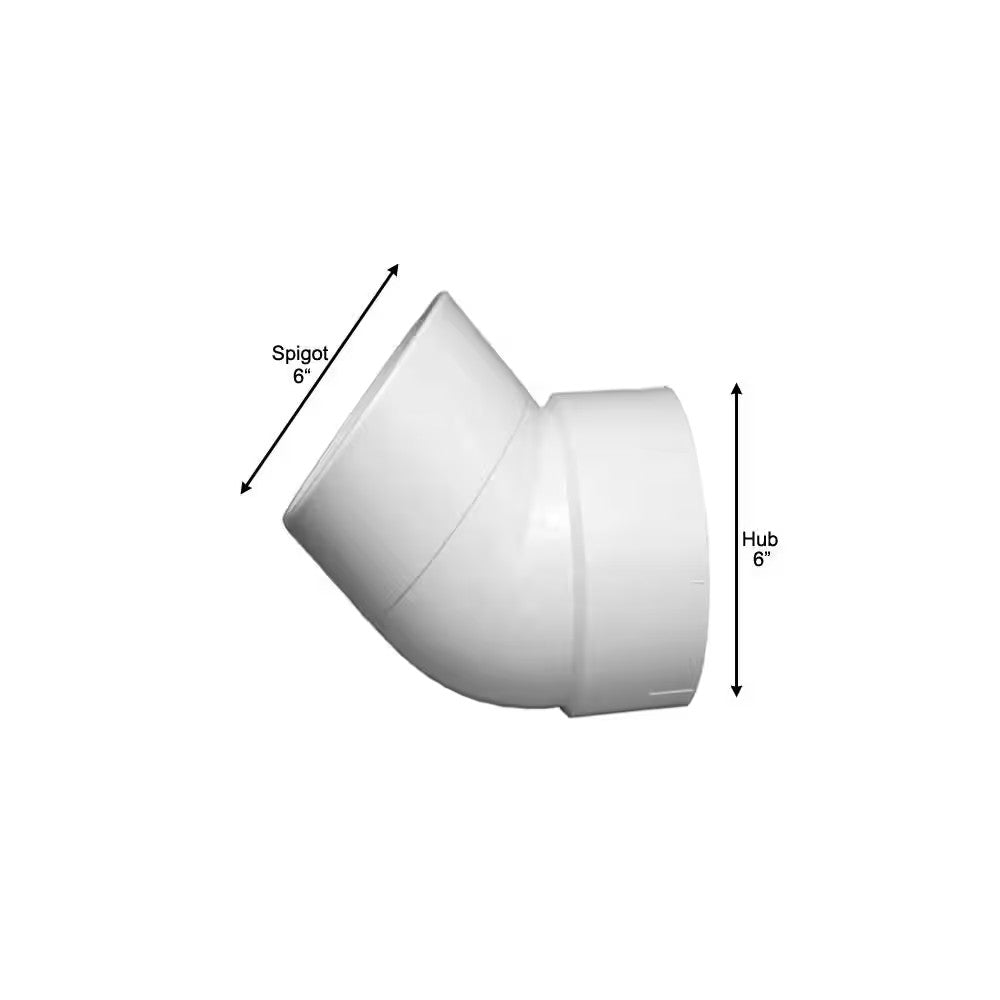 Charlotte Pipe 6 in. PVC DWV 45-Degree Spigot x Hub Street Elbow Fitting