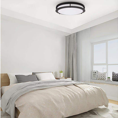 14 in Brushed Nickel Selectable LED Round Double Ring Flush Mount Dimmable Black