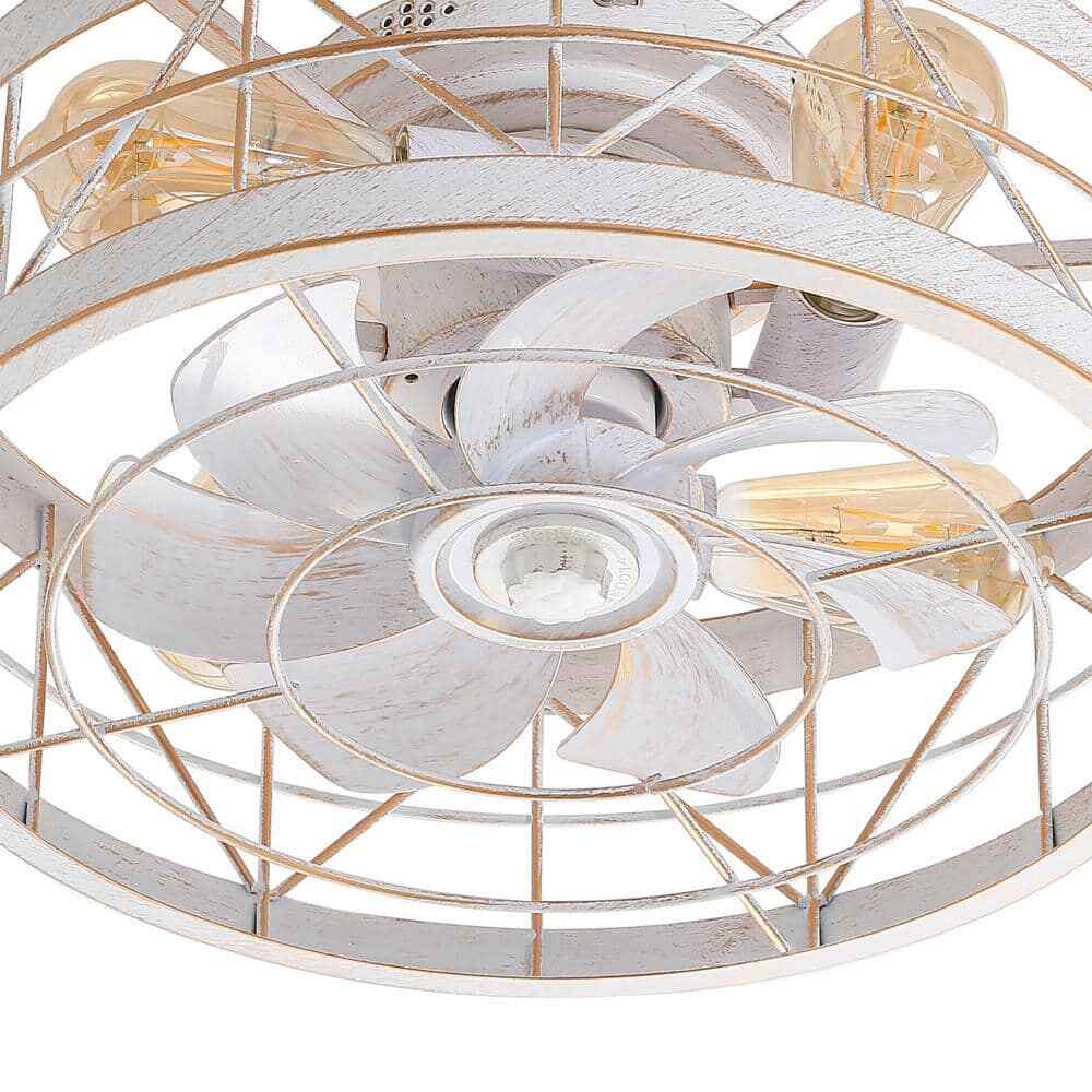 Breezary 16.5 in. White/Gold Enclosed Flush Mount Ceiling Fan w/ Light & Remote