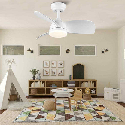 28 in. White Small Ceiling Fan with Integrated LED Light Kit and Remote Control