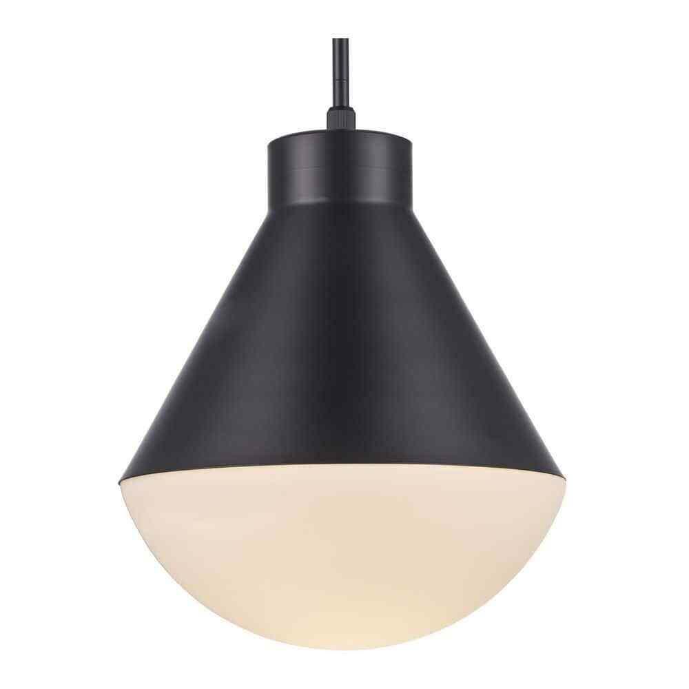Bel Air Lighting Ludlow Black Hanging Pendant Light w/ White Opal Glass Shade