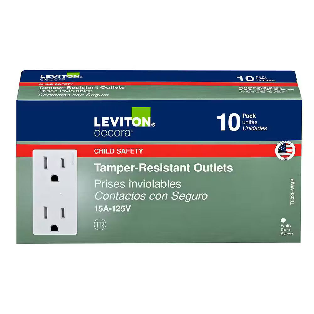 *10 PK* Leviton Decora 15 A 125V Tamper Resistant Duplex Outlet/Receptacle White