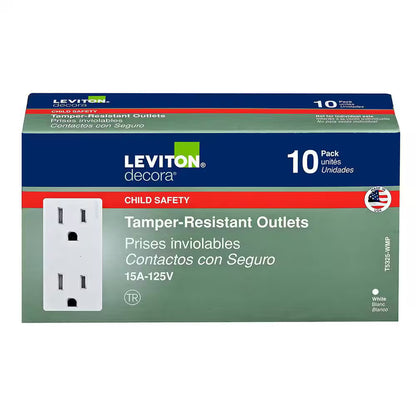 *10 PK* Leviton Decora 15 A 125V Tamper Resistant Duplex Outlet/Receptacle White