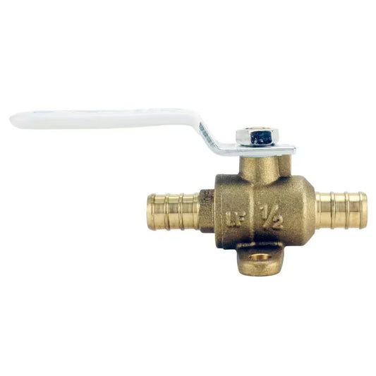 Apollo 1/2 in. Brass PEX-B Barb Ball Valve with Drain and Mounting Pad