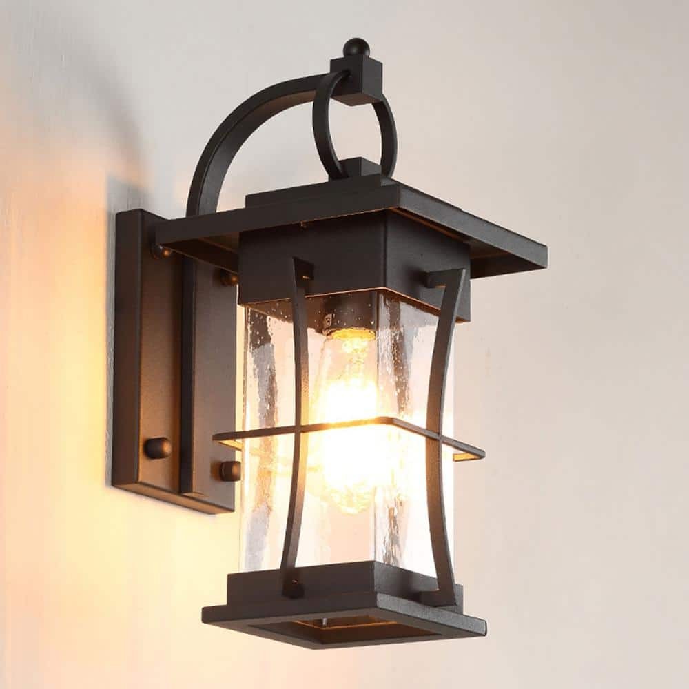 1-Light Black Waterproof Outdoor/Indoor Wall Sconce Glass Shade for Yards Garden