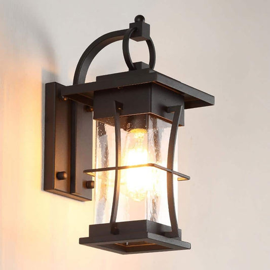 1-Light Black Waterproof Outdoor/Indoor Wall Sconce Glass Shade for Yards Garden