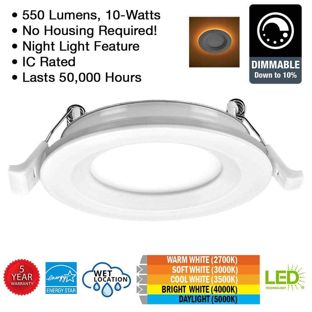 Commercial Electric 3 in. Canless LED Recessed Light Trim w/ Night Light 