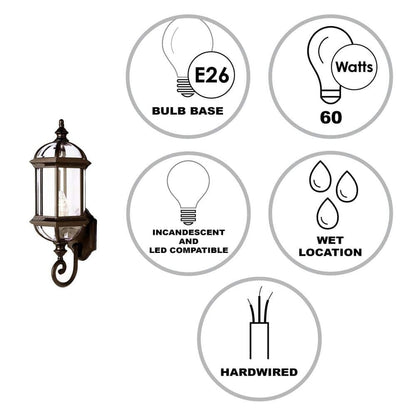Bel Air Lighting Wentworth 1-Light Rust Outdoor Wall Light Fixture Clear Glass