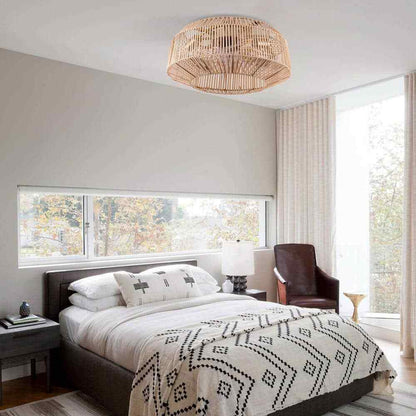 18.9 in. Brown Rattan Caged Bladeless Ceiling Fan w/ Reversible Motor & Remote 