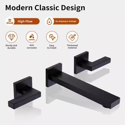 BWE 2-Handle Wall Mounted Bathroom Faucet Roman Tub Faucet in Matte Black