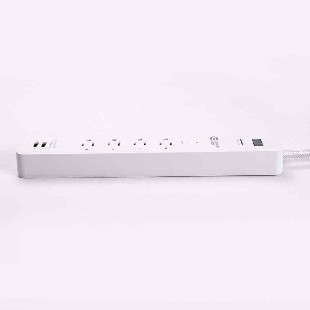 Commercial Electric 3 ft. 4-Outlet White Surge Protector Smart with USB Hubspace