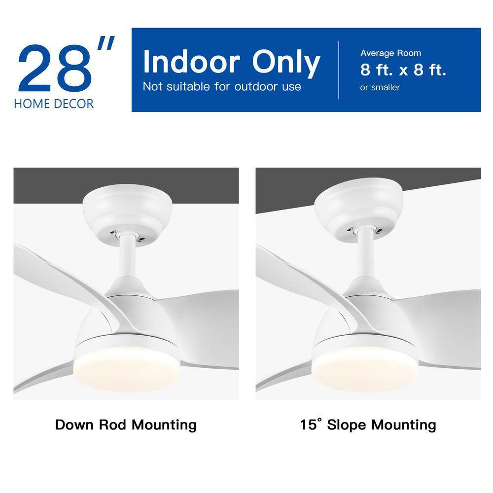 28 in. White Small Ceiling Fan with Integrated LED Light Kit and Remote Control