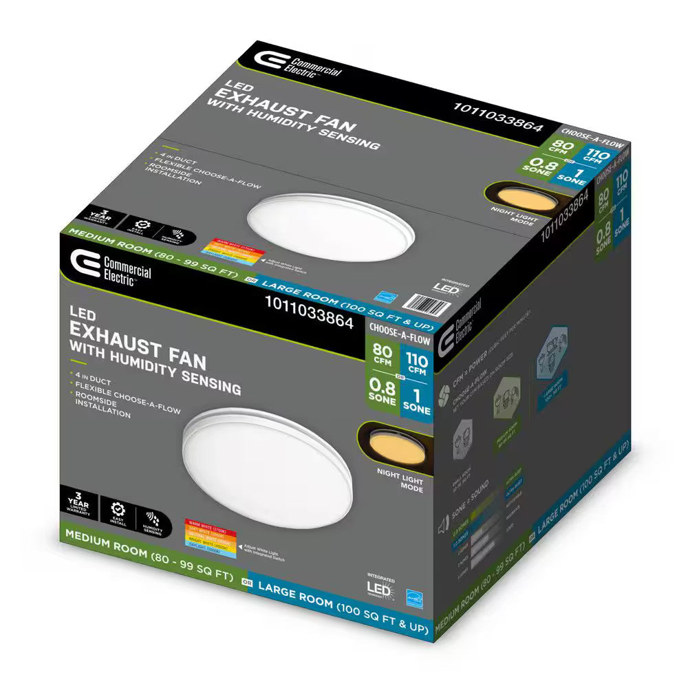 Commercial Electric 80/110 CFM Ceiling Mount Exhaust Fan LED/Night Light