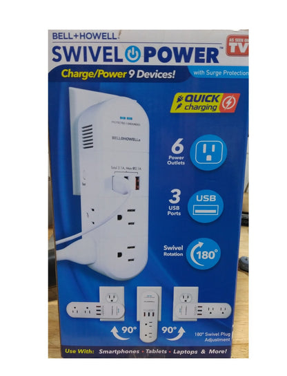 BELL + HOWELL Swivel Power Charging Station 6 Outlets 3 USB W/ Surge Protector