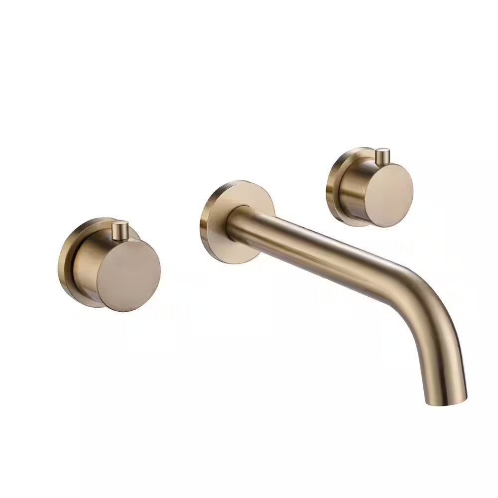 AIMADI Double Handle Wall Mounted Bathroom Faucet with Modern 3-Hole Brass Basin