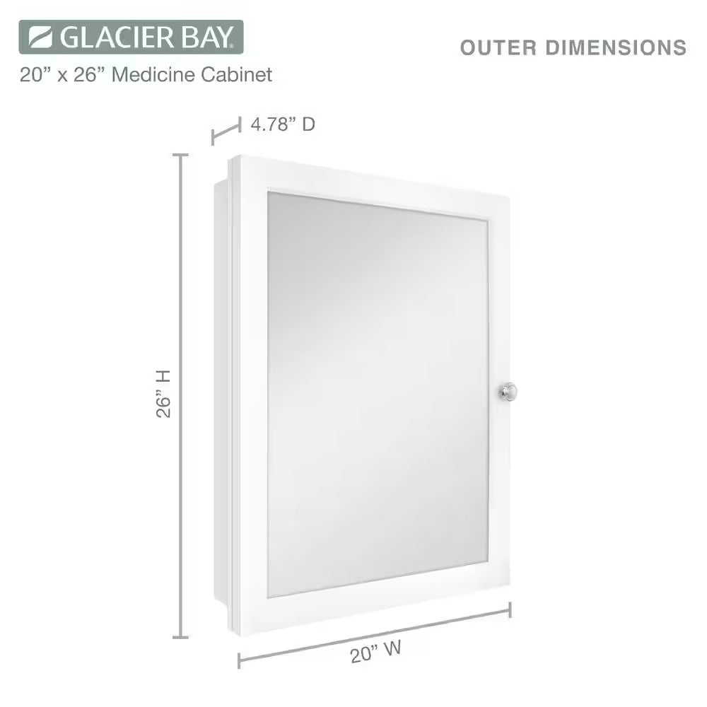 20 x 26 Framed Recessed or Surface-Mount Bathroom Medicine Cabinet Mirror, White