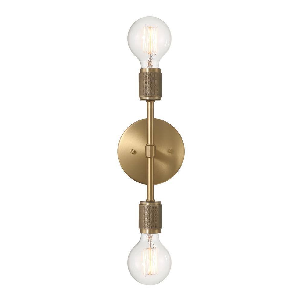 6.37 in. Maxim 2-Light Lacquered Brass Minimalist Wall Sconce with Exposed Bulbs