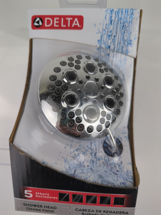 Delta 5-Spray Patterns 1.75 GPM 4 in. Wall Mount Fixed Shower Head in Chrome