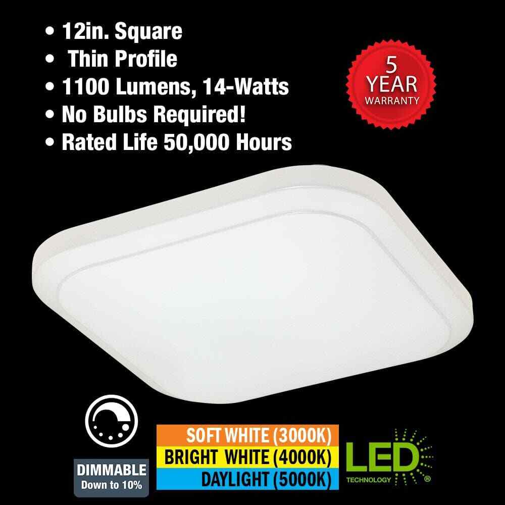 Commercial Electric 12"  Low Profile LED Flush Mount Square Closet Light Fixture