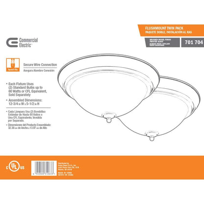 Commercial Electric 13 in. Brushed Nickel Flush Mount Frosted Glass Shade 2-Pack