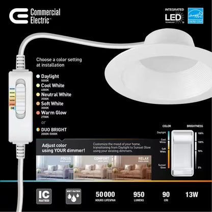 Commercial Electric Ultra Baffle Integrated LED 6 in Round Adj Color Temp, White