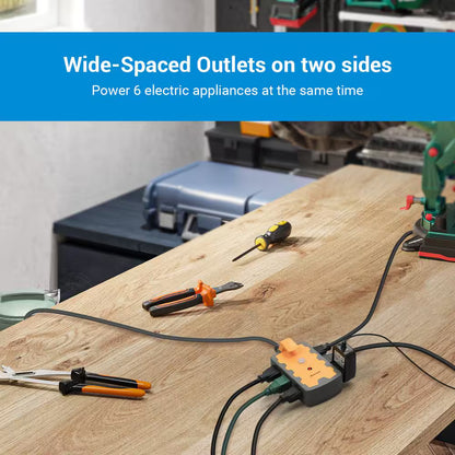 15 ft. 6-Outlet Heavy-Duty Workshop Power Strip for Indoor Outdoor
