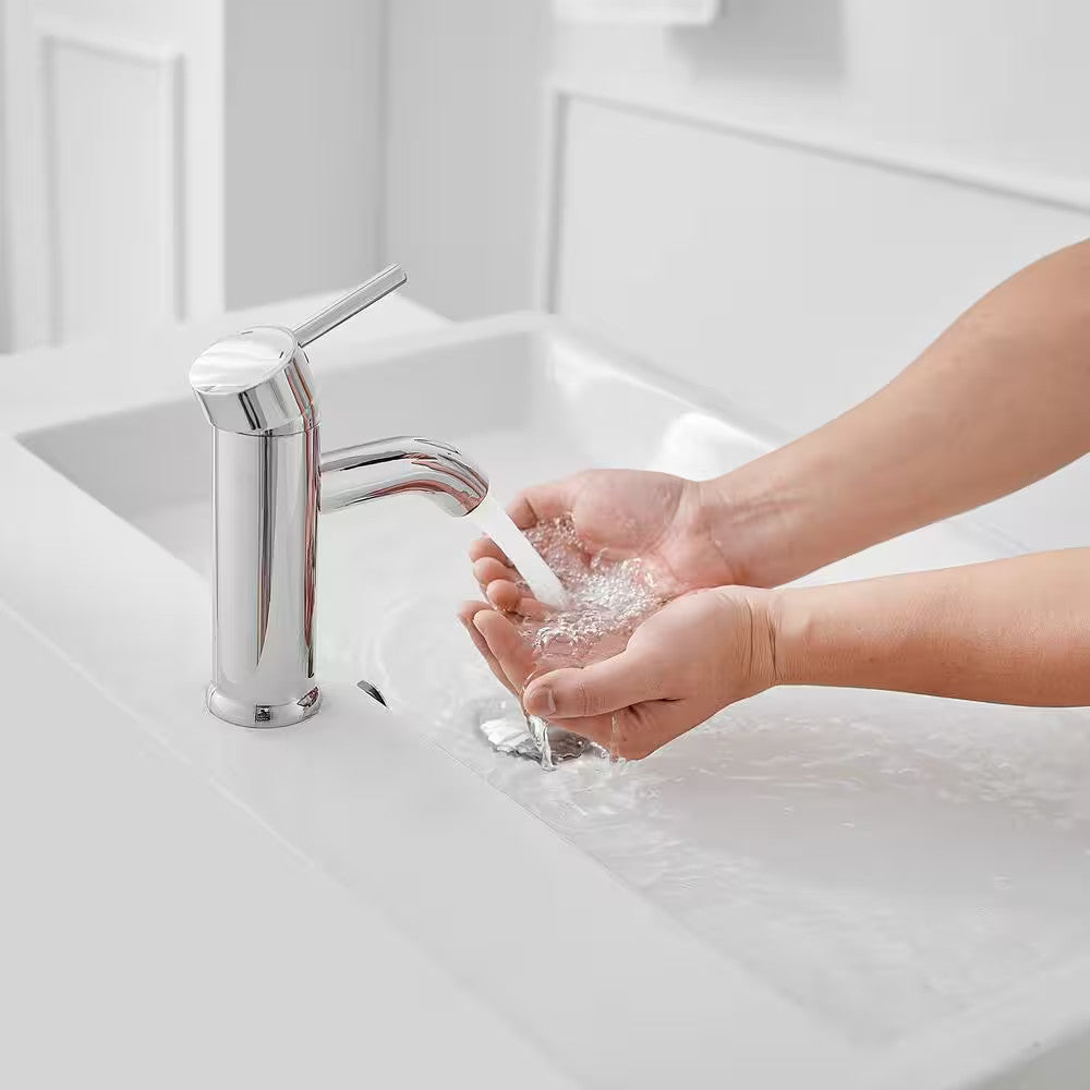 BWE Single Hole Single-Handle Bathroom Faucet With Pop Up Drain, Polished Chrome