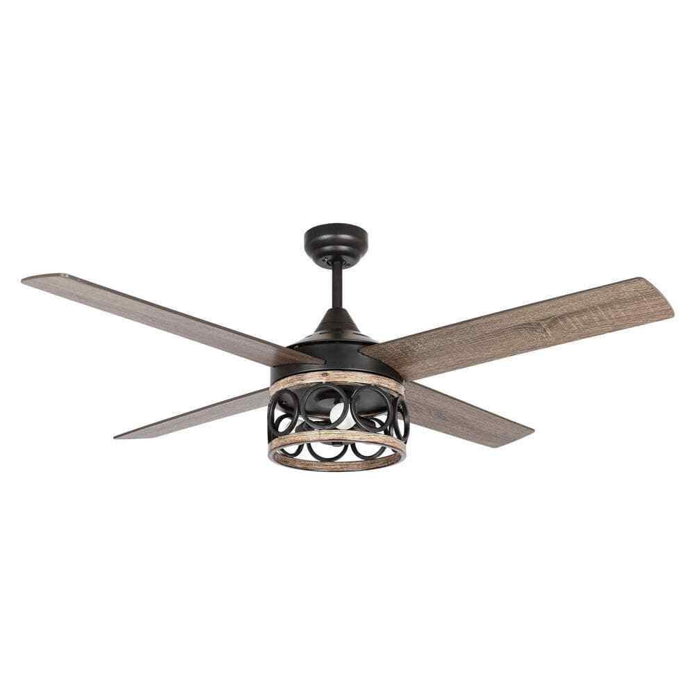 52 in. Industrial Matte Black Cage Ceiling Fan with Light Kit and Remote Control