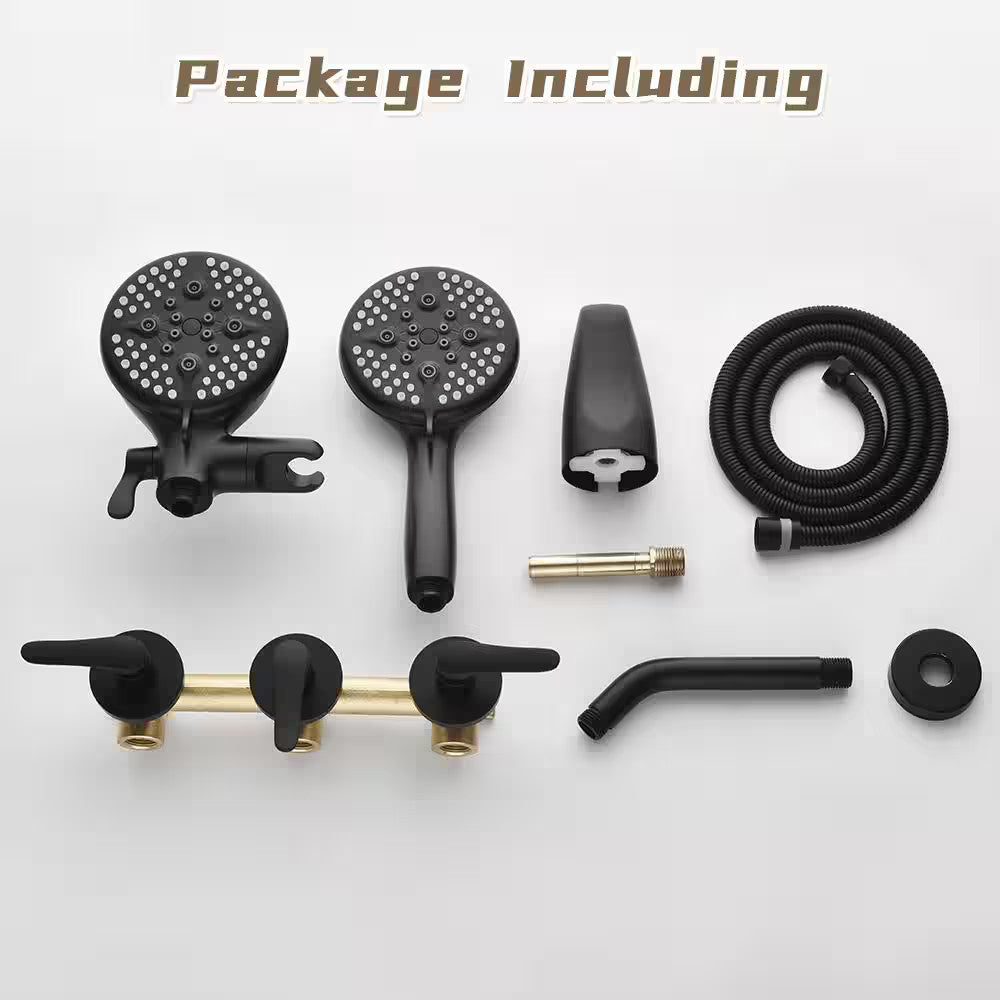 3-Handle Tub Shower Faucet Dual Head Shower 2.5 GPM  Matte Black, with Valve