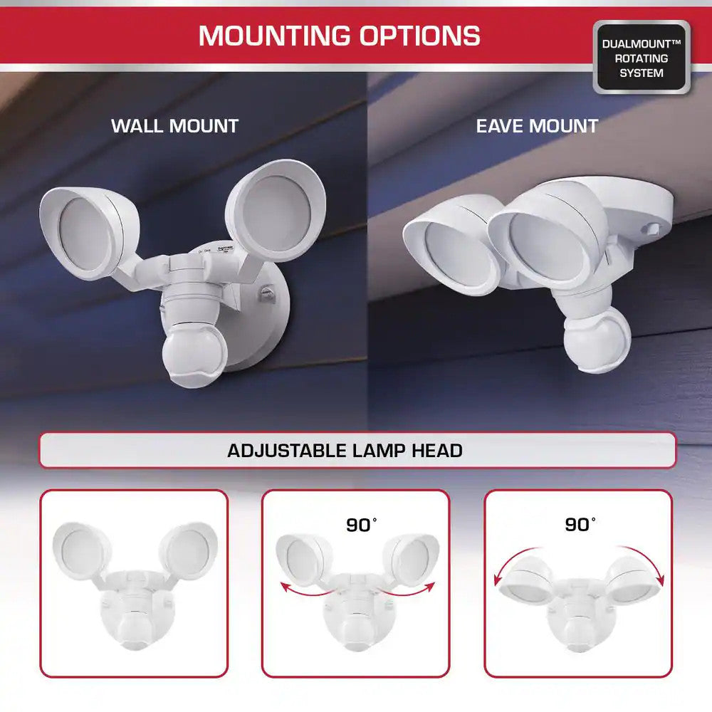 Defiant MaxDetect 240° White Motion Sensing Wired Outdoor LED 2-Head Flood Light