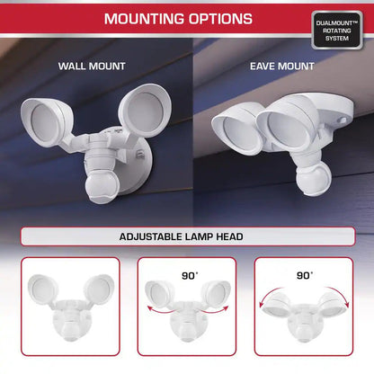Defiant MaxDetect 240° White Motion Sensing Wired Outdoor LED 2-Head Flood Light